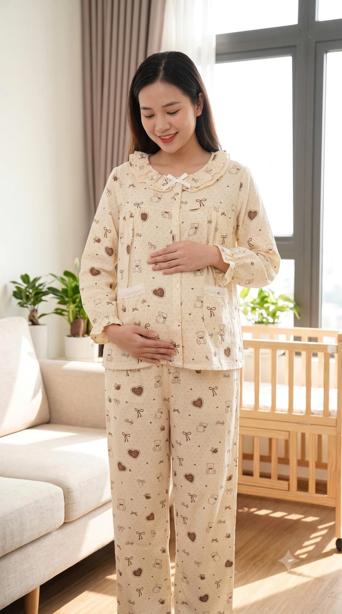 Bộ bầu gấu Baby kem