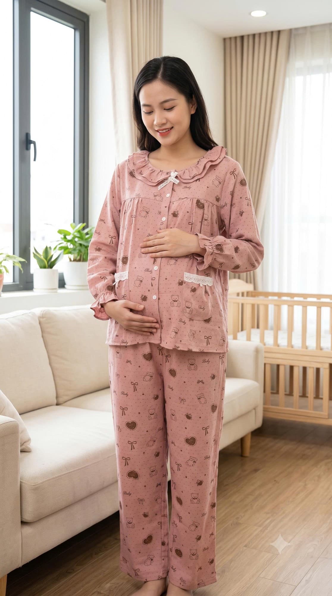 Bộ bầu gấu Baby hồng đất