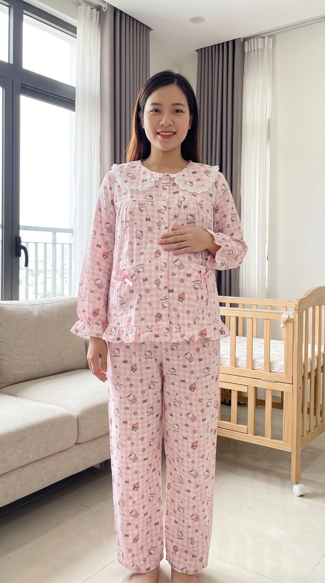 Bộ bầu Kitty hồng tay bèo