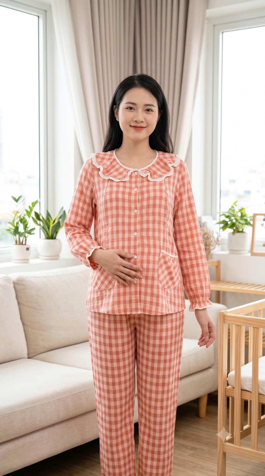 Bộ bầu cổ sen bèo caro cam
