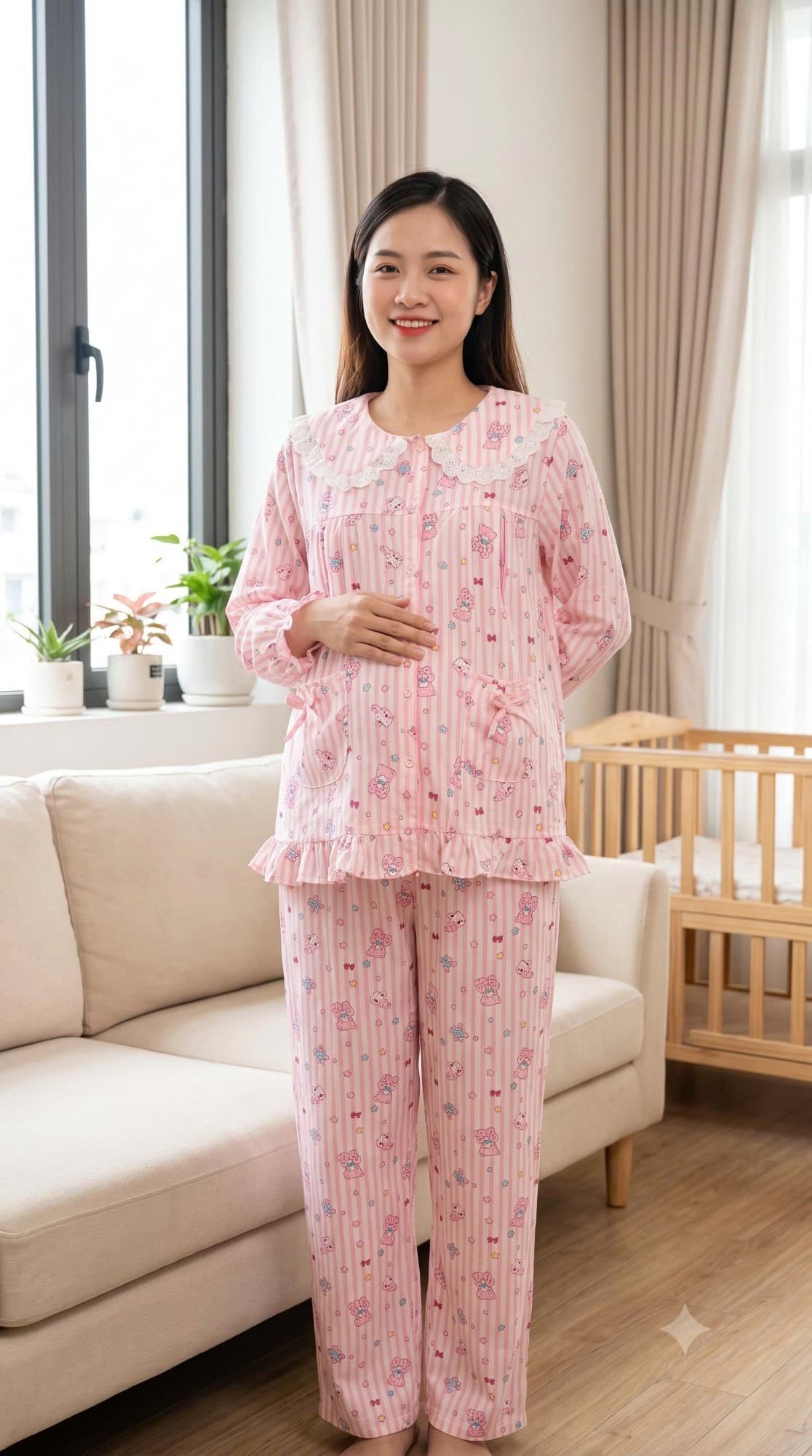 Bộ bầu sọc gấu hồng